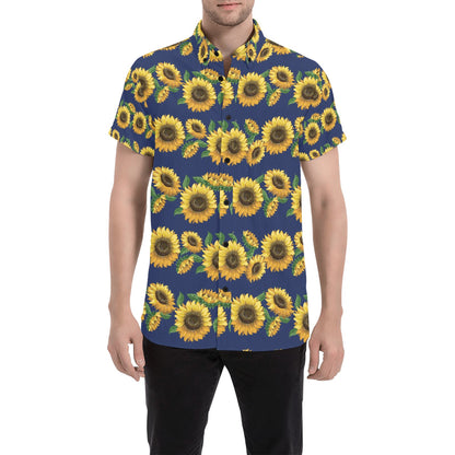 Sunflower Print Design LKS307 Men Short Sleeve Button Up Shirt