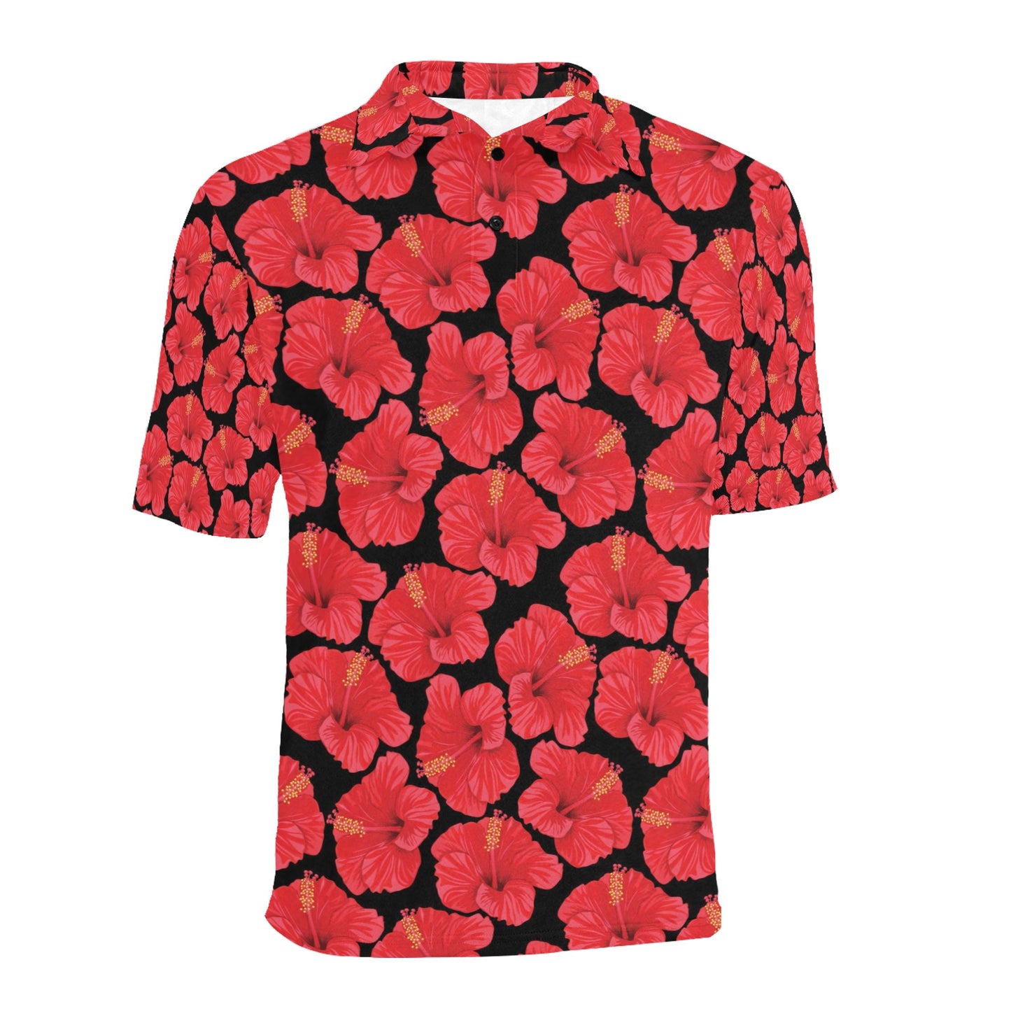 Hibiscus Red Pattern Print Design LKS306 Men Polo Shirt