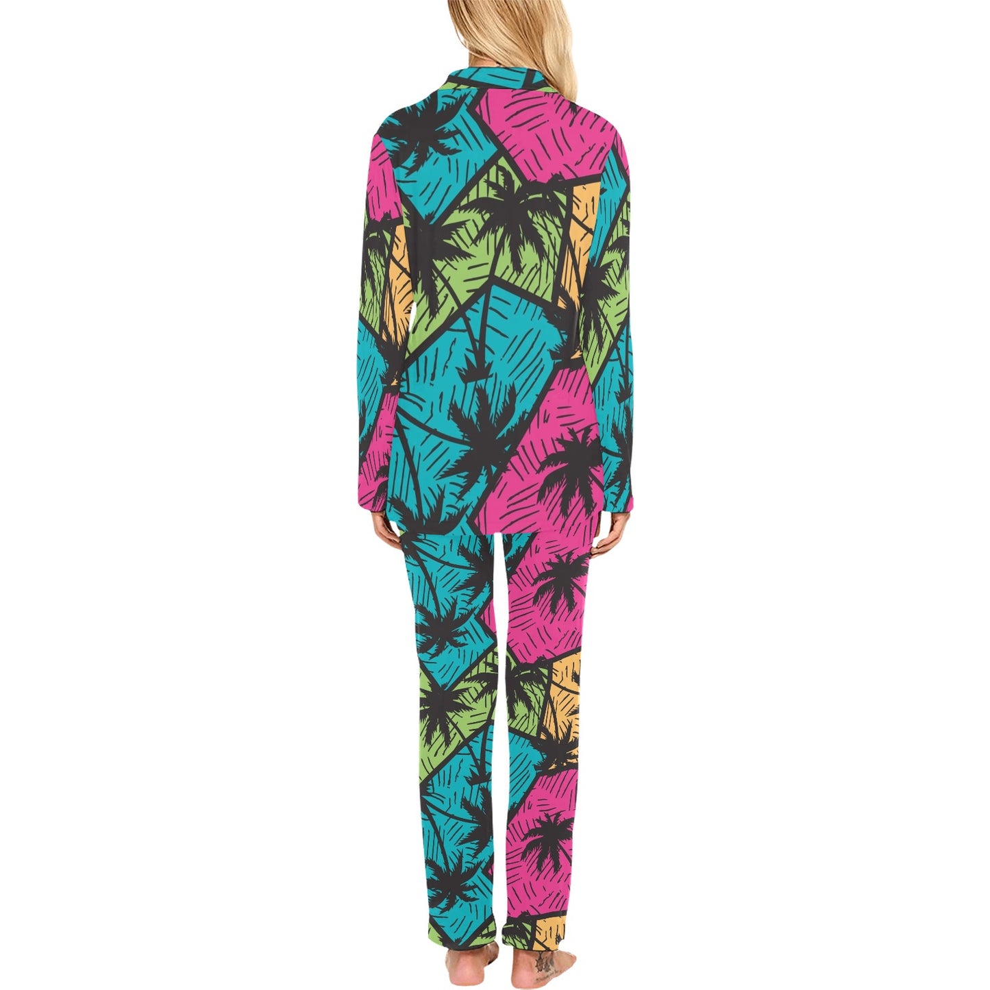 Palm Tree Pattern Print Design PT09 Women's Long Pajama Set