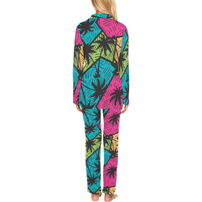Palm Tree Pattern Print Design PT09 Women's Long Pajama Set