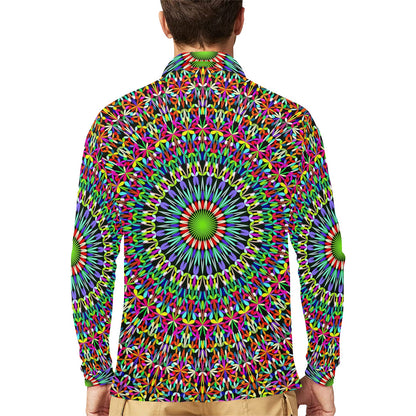 Bohemian Colorful Style Print Long Sleeve Polo Shirt For Men's