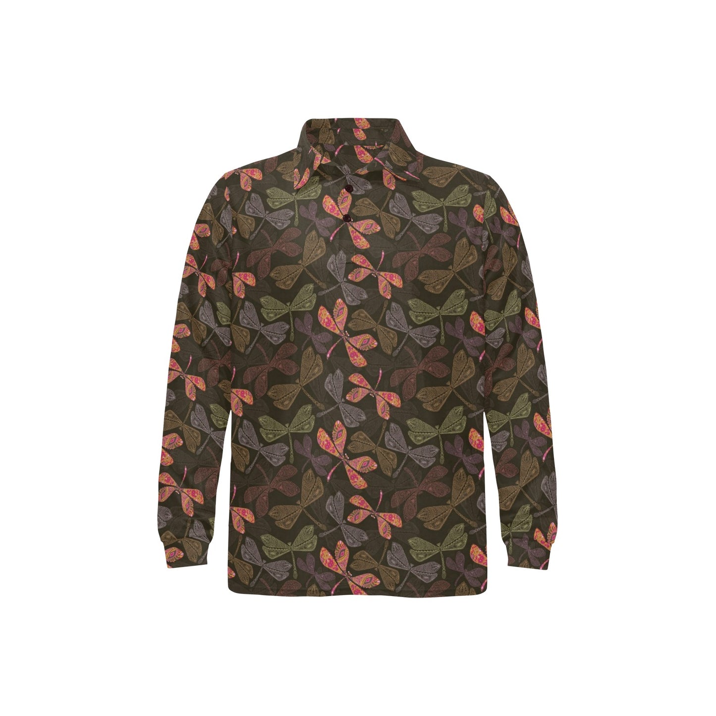 Dragonfly Pattern Print Design 02 Long Sleeve Polo Shirt For Men's