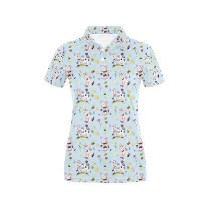 Cow Happy Pattern Print Design 05 Women's Polo Shirt