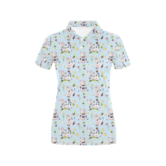 Cow Happy Pattern Print Design 05 Women's Polo Shirt