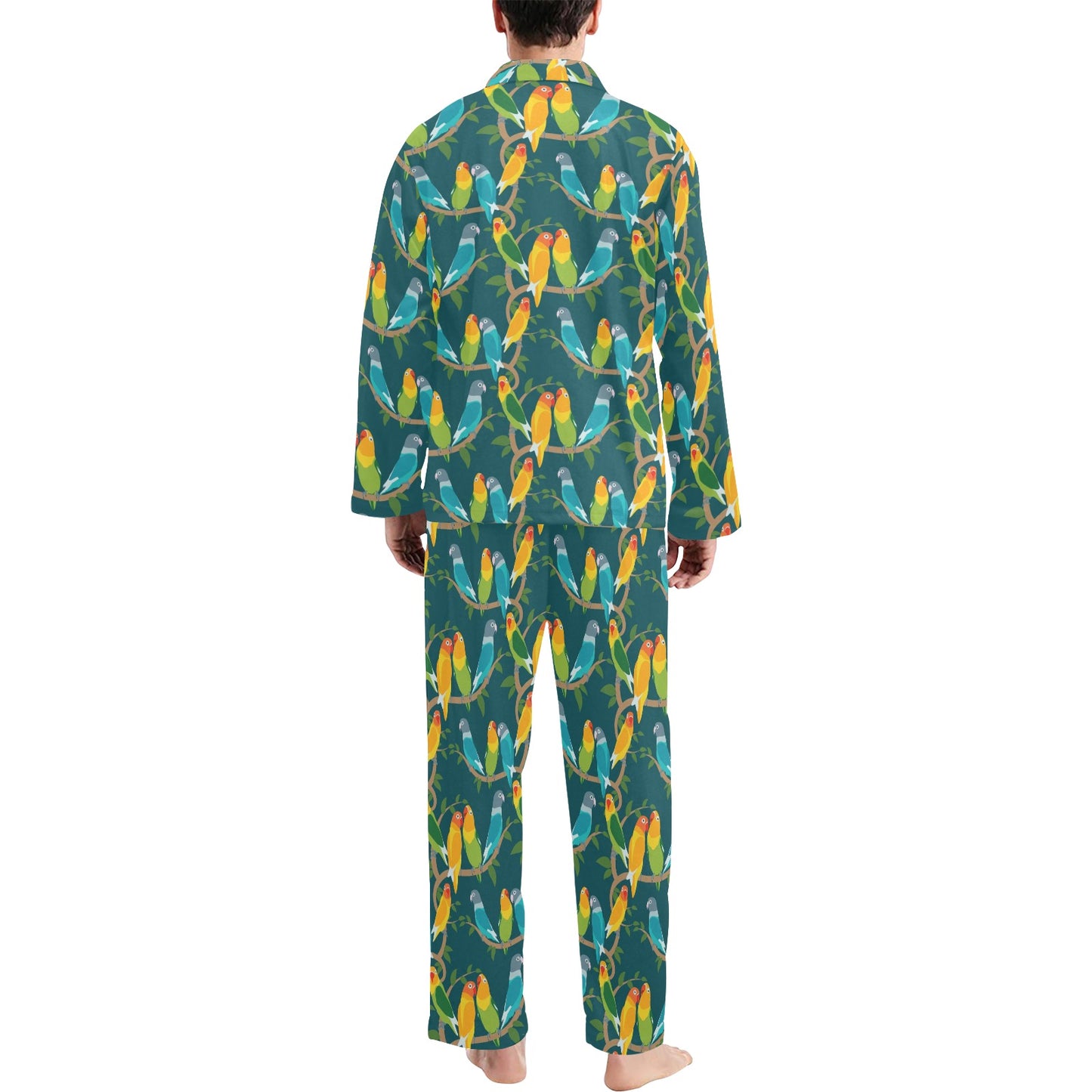 Lovebird Pattern Print Design 02 Men's Long Pajama Set
