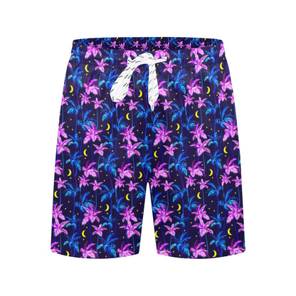 Palm Tree Night Scene Design Print Men's Swim Trunks Beach Shorts