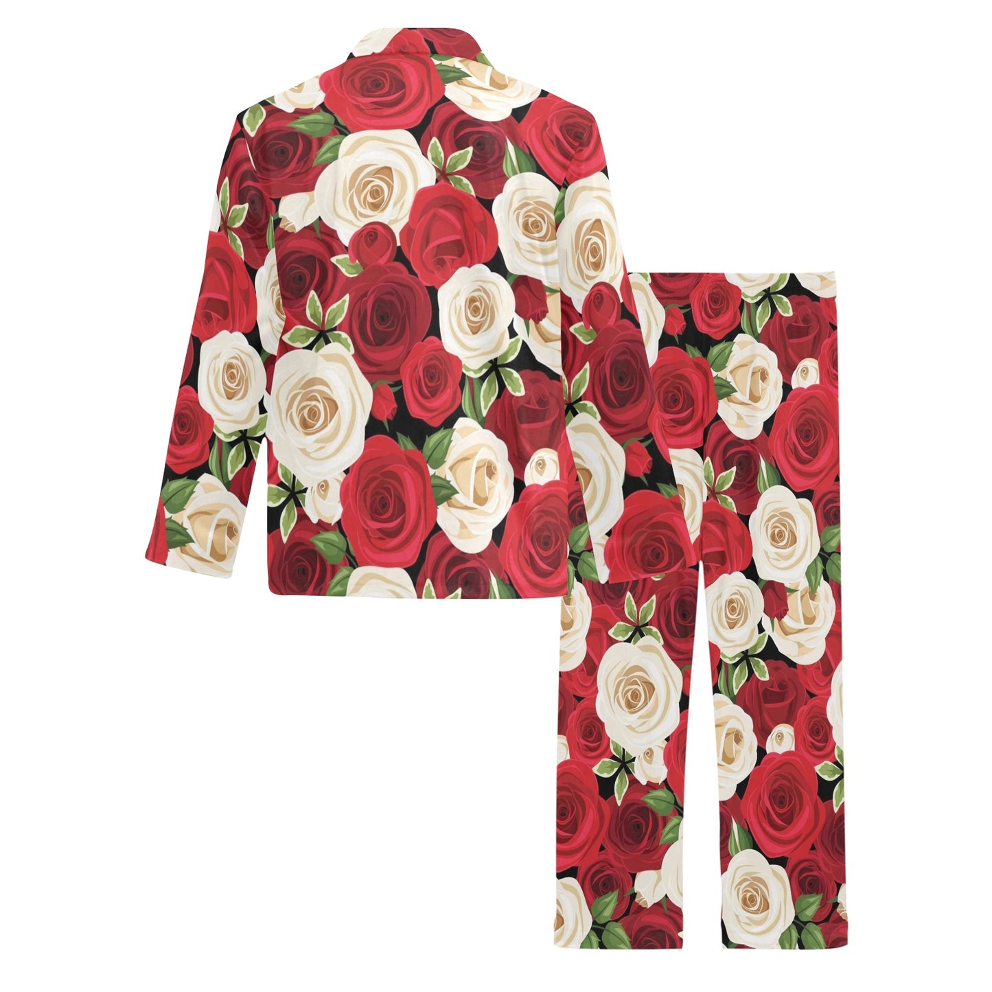Rose Pattern Print Design RO06 Men's Long Pajama Set