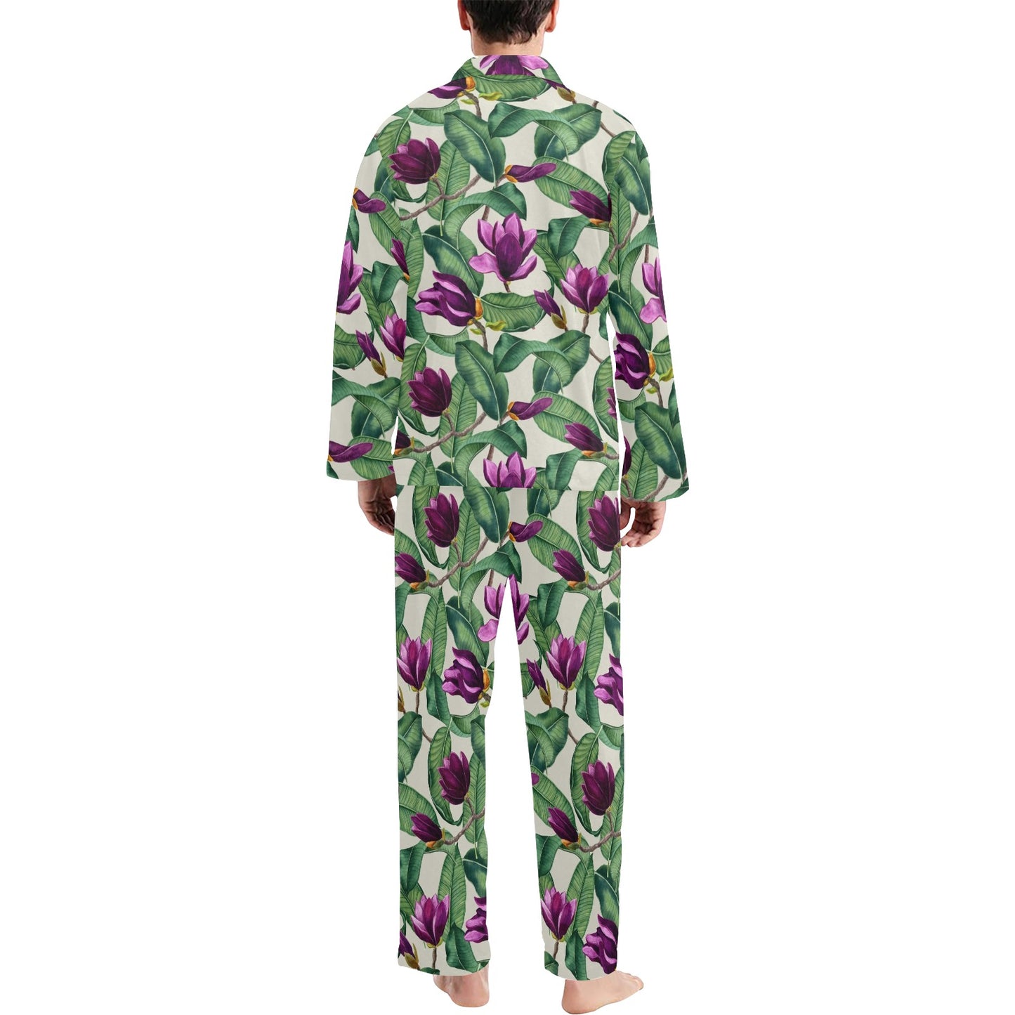 Magnolia Pattern Print Design MAG07 Men's Long Pajama Set