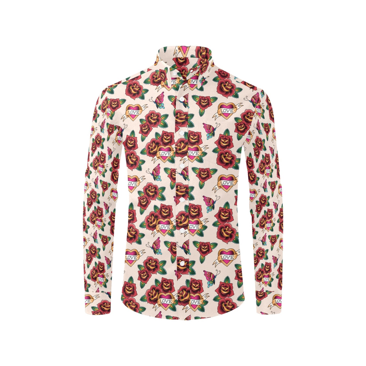 Tattoo Rose Print Design LKS302 Men's Long Sleeve Dress Shirt