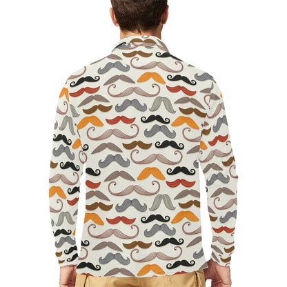 Mustache Pattern Print Design A02 Long Sleeve Polo Shirt For Men's