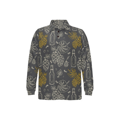 Hope Pattern Print Design 01 Long Sleeve Polo Shirt For Men's
