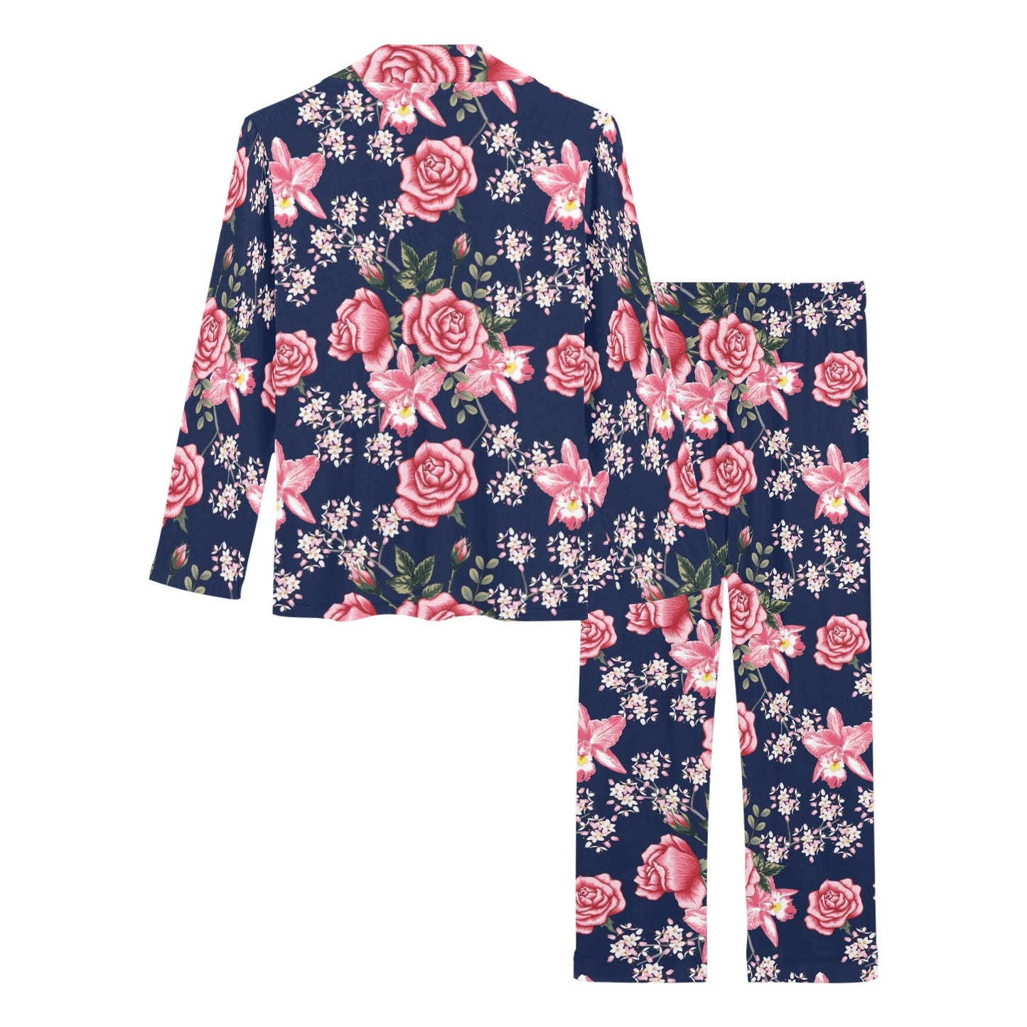 Rose Pattern Print Design A05 Women's Long Pajama Set