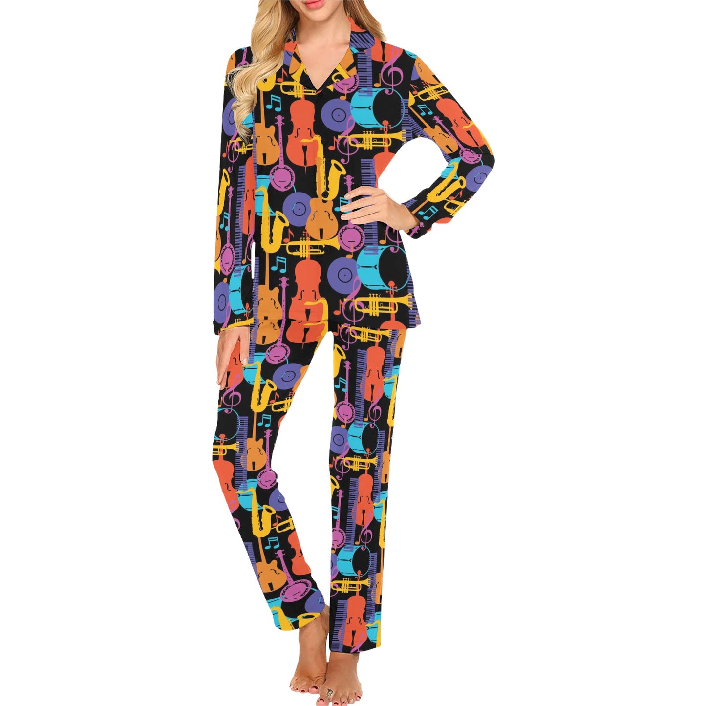 Jazz Pattern Print Design 03 Women's Long Pajama Set
