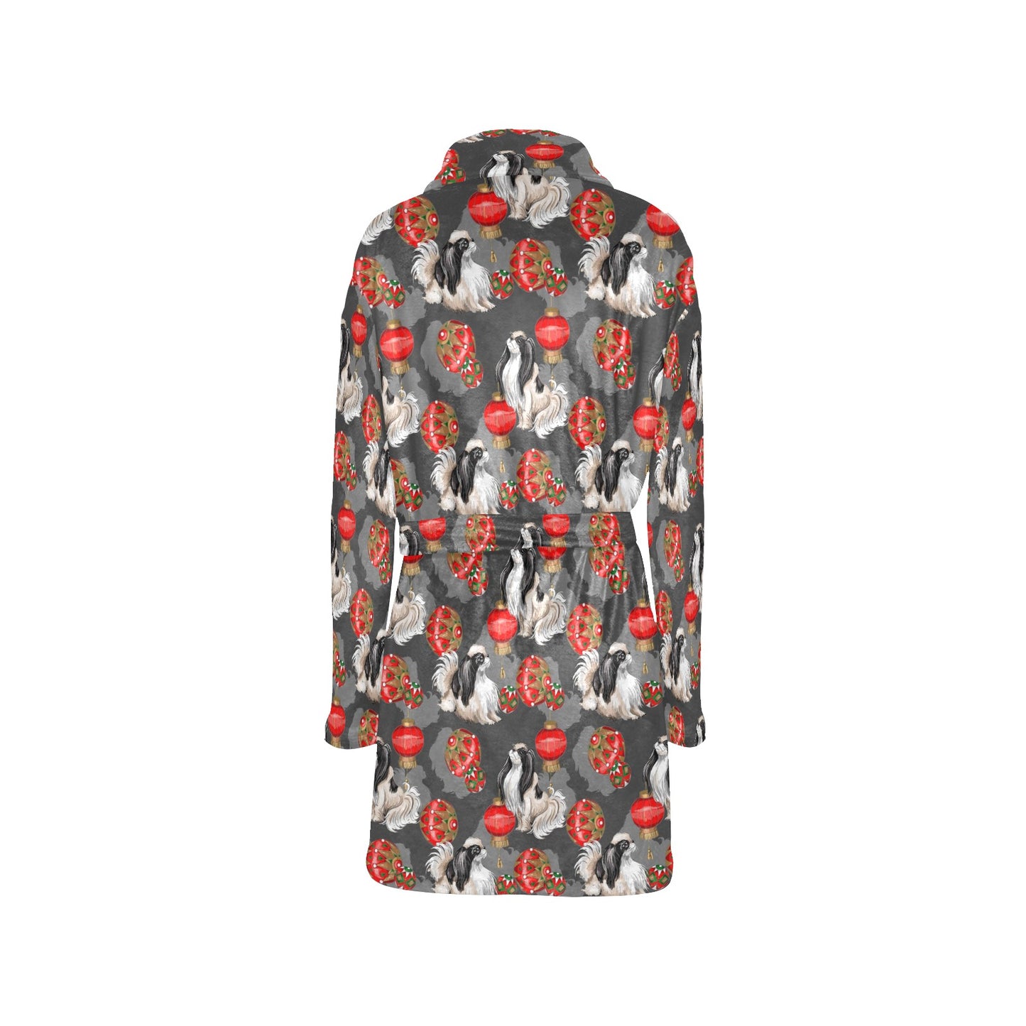 Japanese Chin Pattern Print Design 02 Women's Fleece Robe