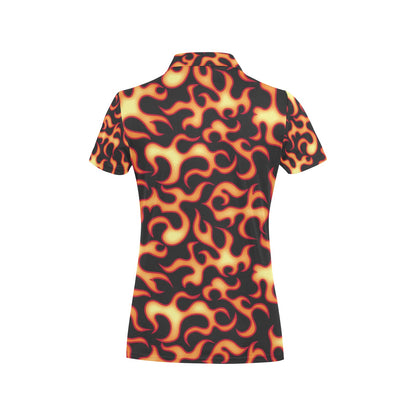 Flame Fire Themed Print Women's Polo Shirt