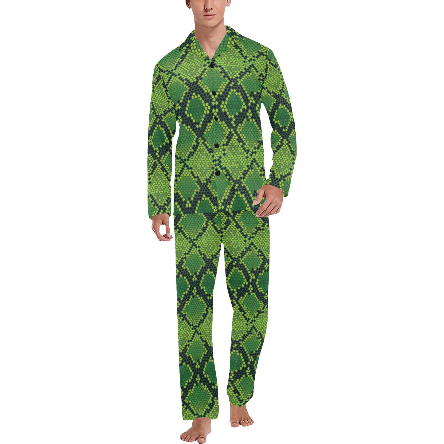 Python Green Pattern Print Design A01 Men's Long Pajama Set