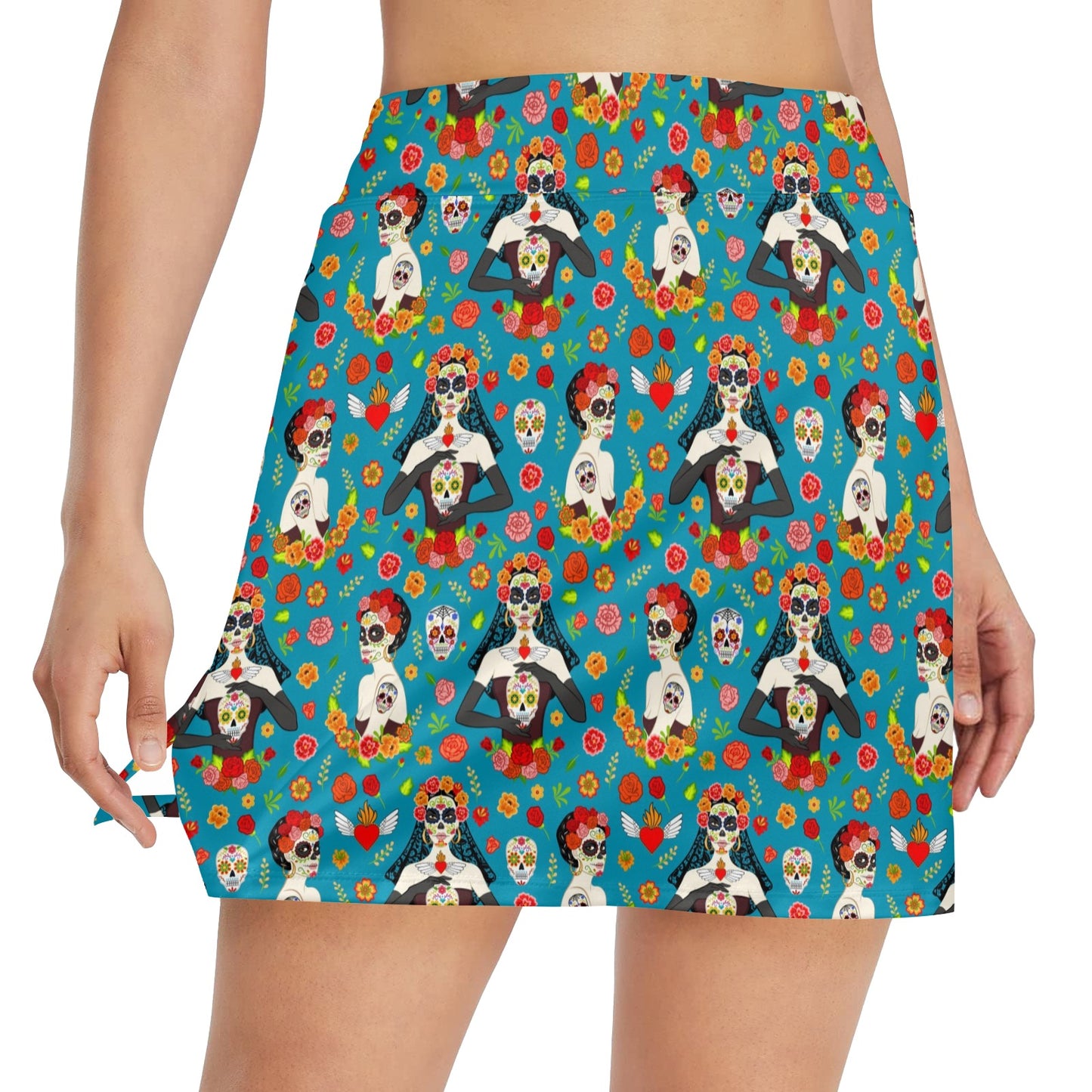 Day of the Dead Old School Girl Design 17" Golf & Pickleball Skort with Pockets