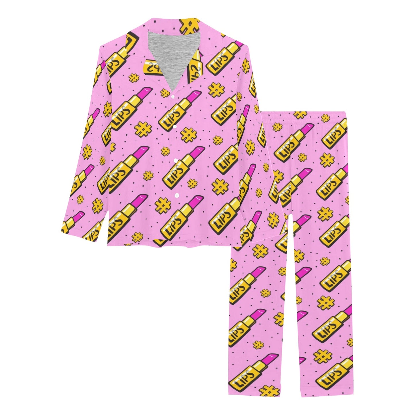 Lipstick Pattern Print Design LT03 Women's Long Pajama Set