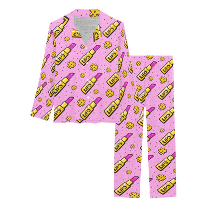 Lipstick Pattern Print Design LT03 Women's Long Pajama Set
