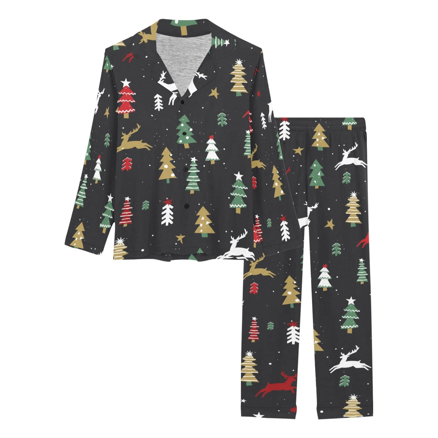 Christmas Tree Deer Style Pattern Print Design 03 Women's Long Pajama Set