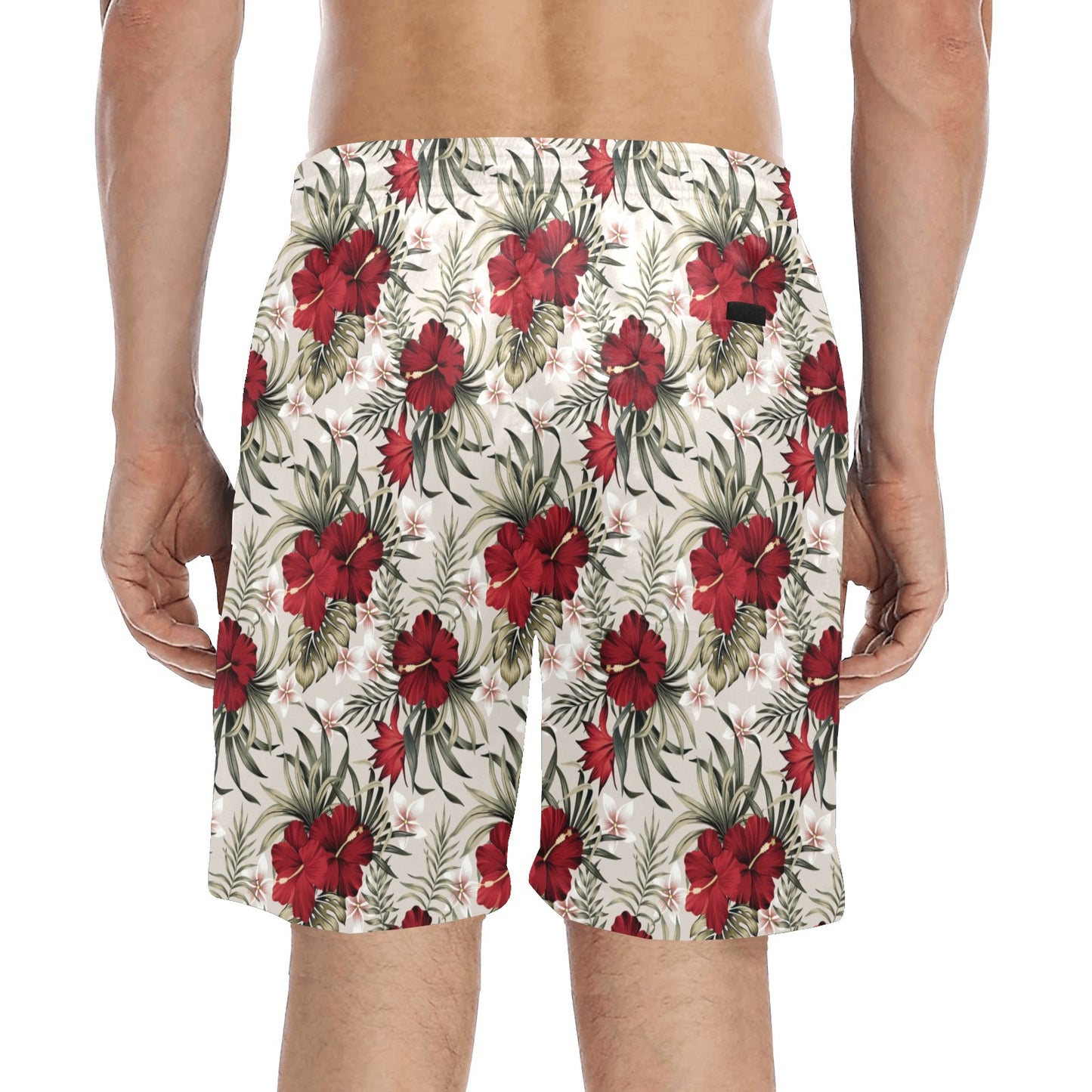 Hibiscus Print Design LKS3011 Men's Swim Trunks Beach Shorts