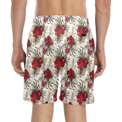 Hibiscus Print Design LKS3011 Men's Swim Trunks Beach Shorts
