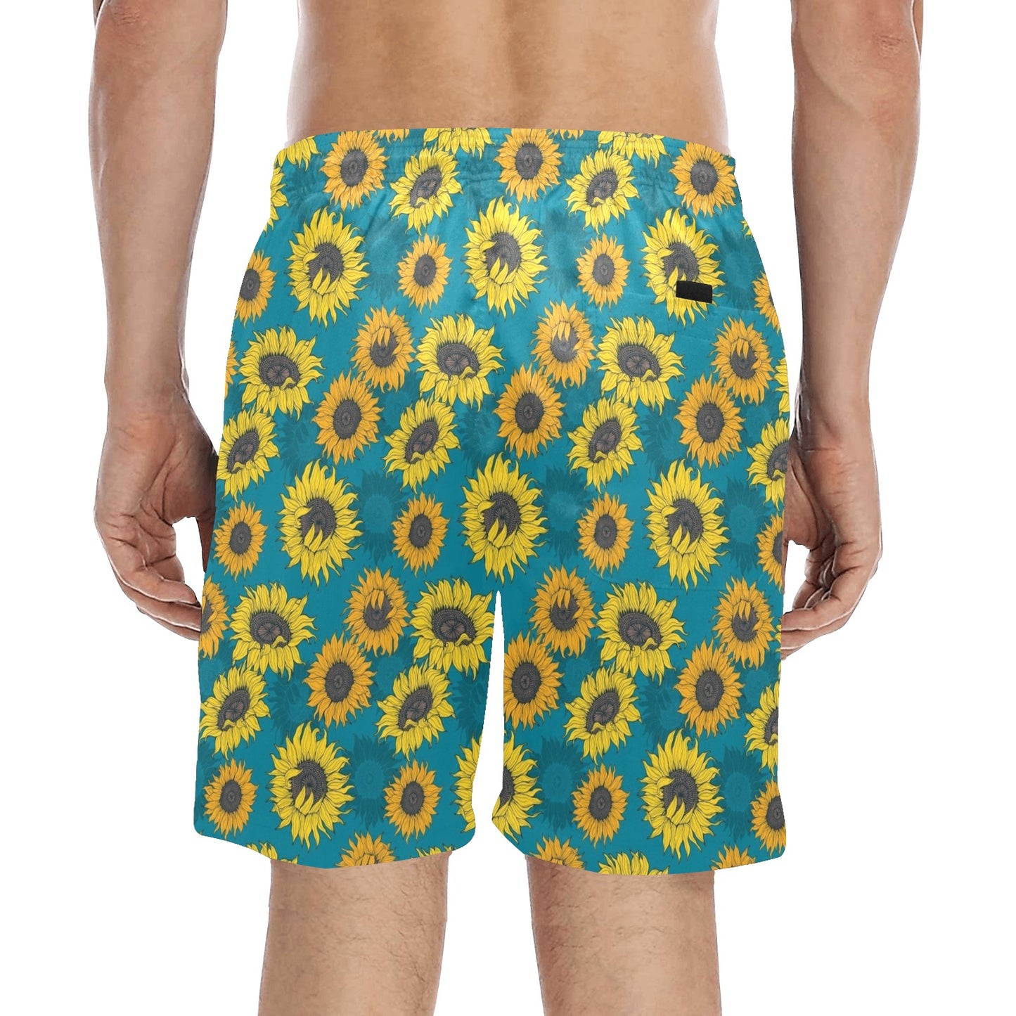 Sunflower Print Design LKS301 Men's Swim Trunks Beach Shorts