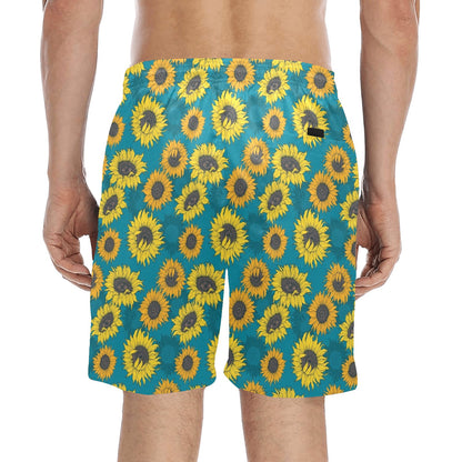 Sunflower Print Design LKS301 Men's Swim Trunks Beach Shorts
