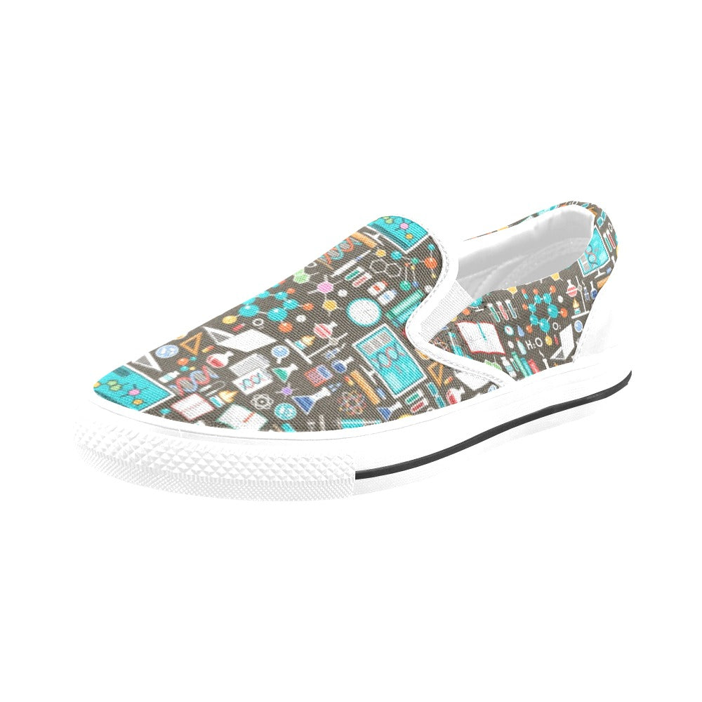 Science Print Design LKS303 White Slip Ons Canvas Women's Shoes