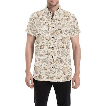 Seashell Print Design LKS304 Men Short Sleeve Button Up Shirt