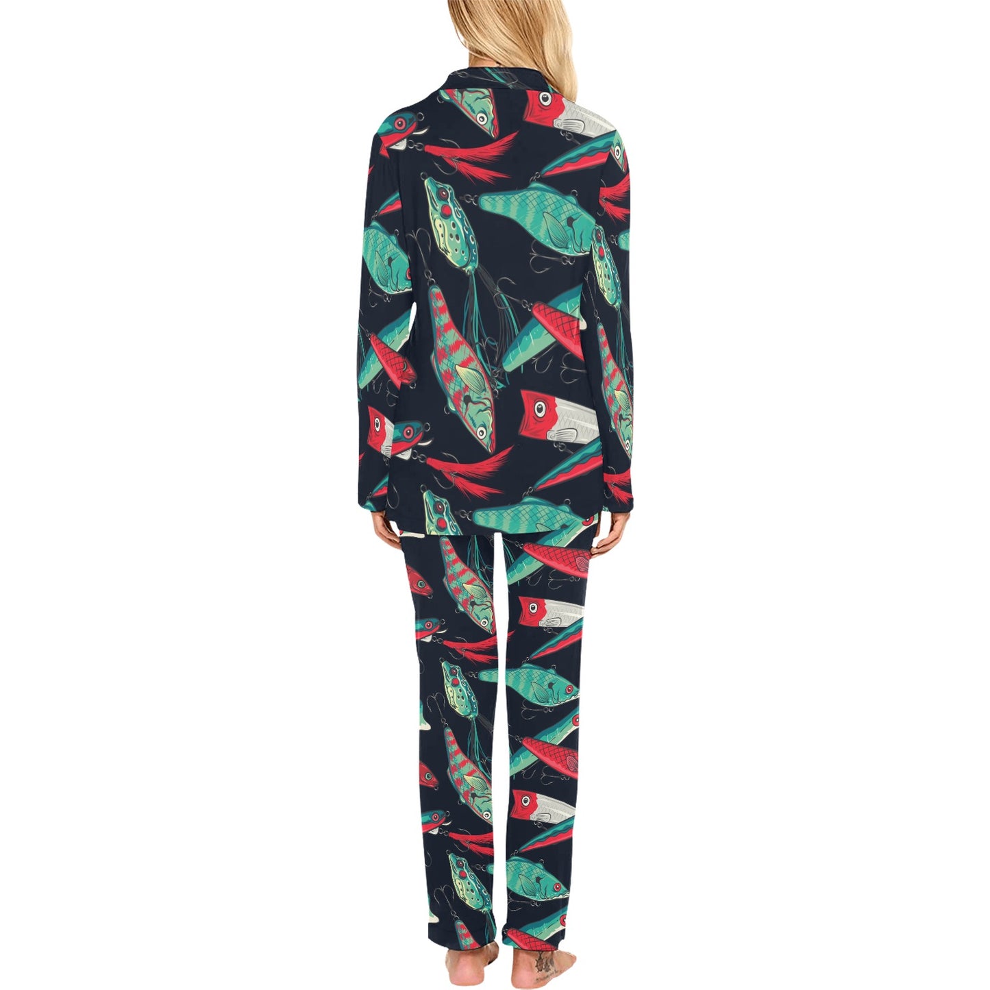 Fishing Bait Pattern Women's Long Pajama Set