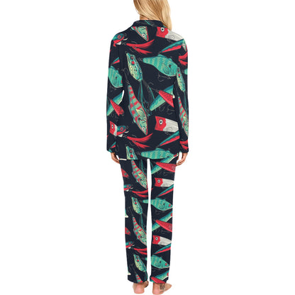 Fishing Bait Pattern Women's Long Pajama Set
