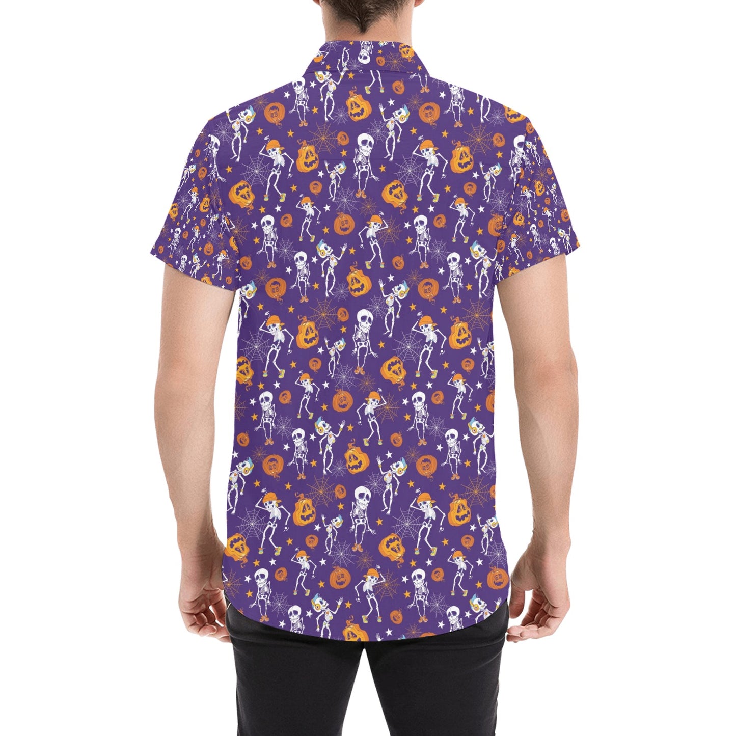 Skeleton Halloween Dance Print Design LKS304 Men Short Sleeve Button Up Shirt
