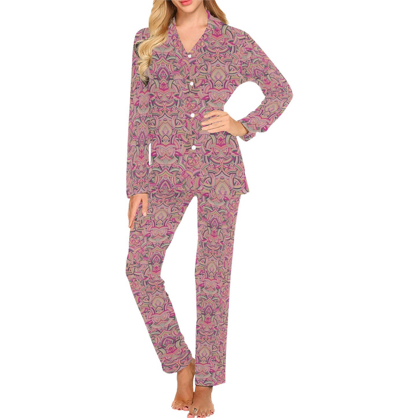 Celtic Pattern Print Design 04 Women's Long Pajama Set