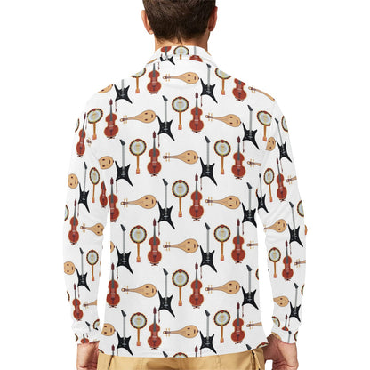 Banjo Print Design LKS403 Long Sleeve Polo Shirt For Men's