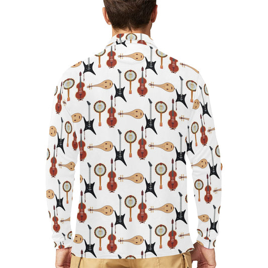 Banjo Print Design LKS403 Long Sleeve Polo Shirt For Men's