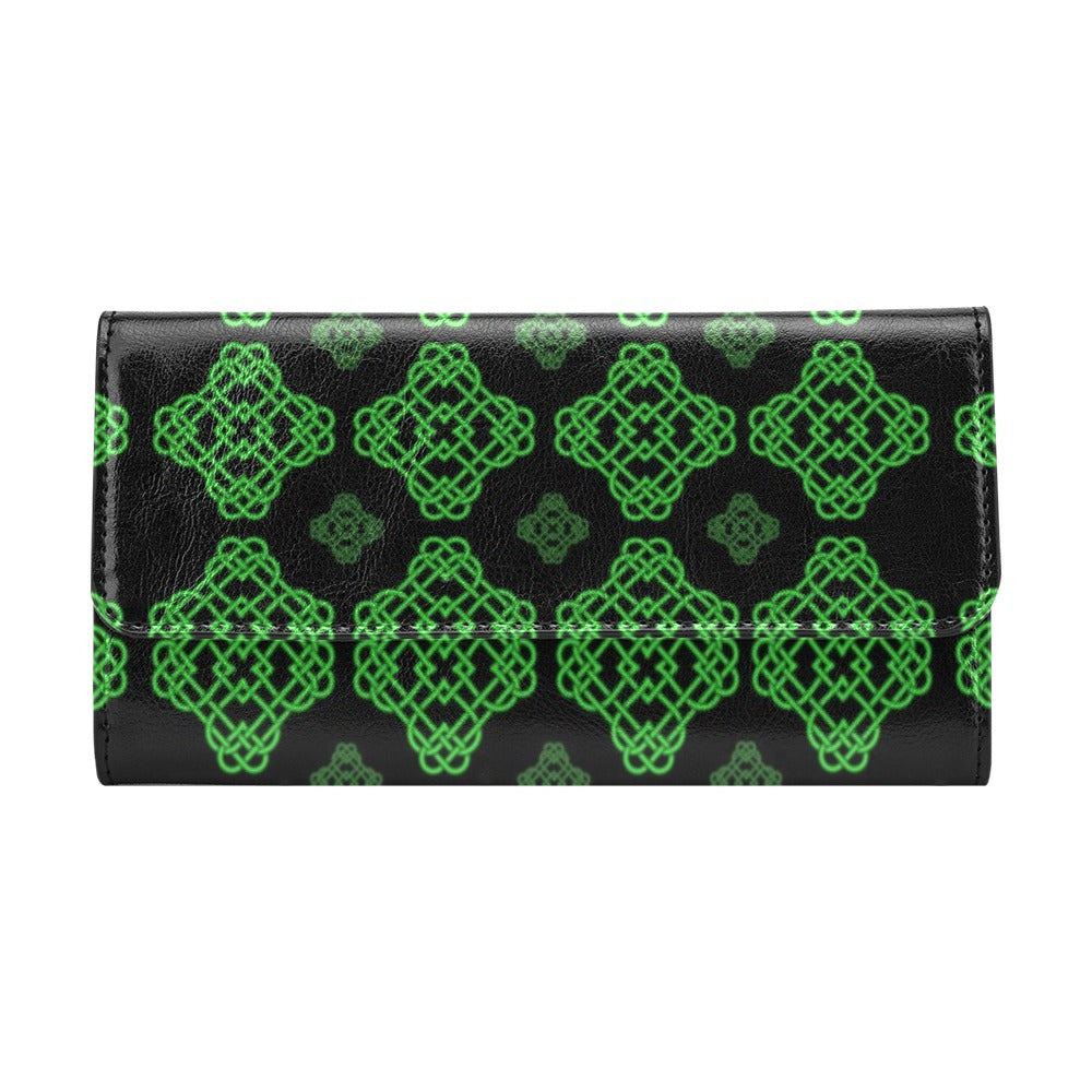 Celtic Knot Green Neon Design Women's Trifold Wallet