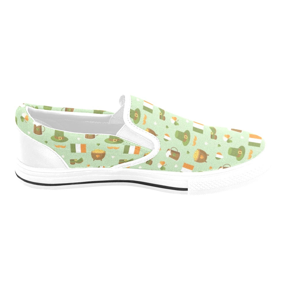 St Patricks Day Print Design LKS302 White Slip Ons Canvas Women's Shoes
