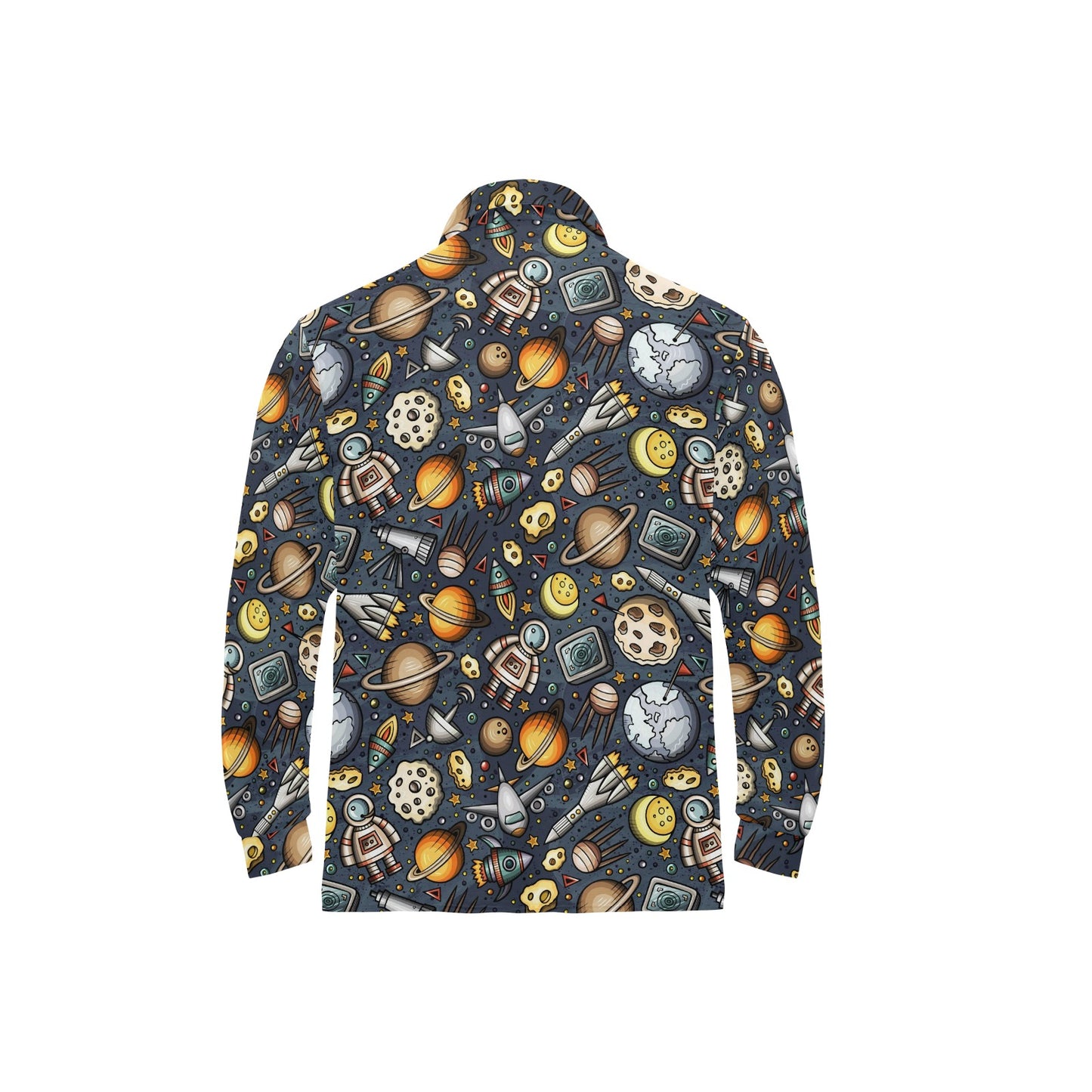 Space Pattern Print Long Sleeve Polo Shirt For Men's