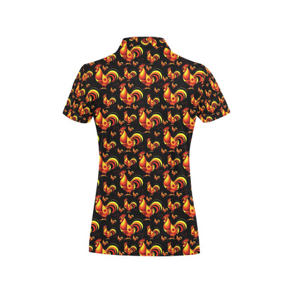 Rooster Print Themed Women's Polo Shirt