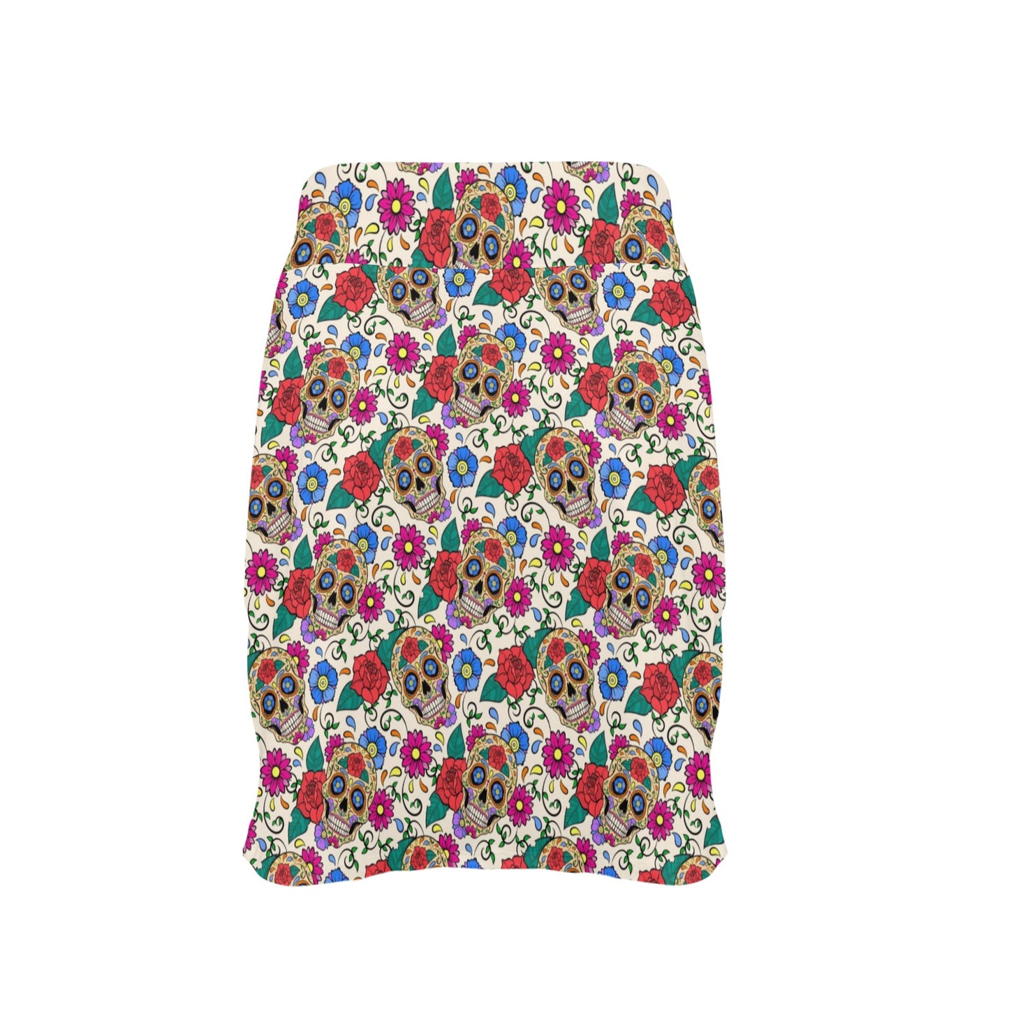Sugar Skull Colorful Themed Print 17" Golf & Pickleball Skort with Pockets