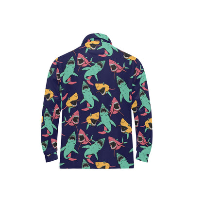 Shark Bite Pattern Long Sleeve Polo Shirt For Men's