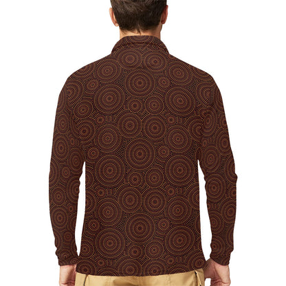 Aboriginal Pattern Print Design 02 Long Sleeve Polo Shirt For Men's
