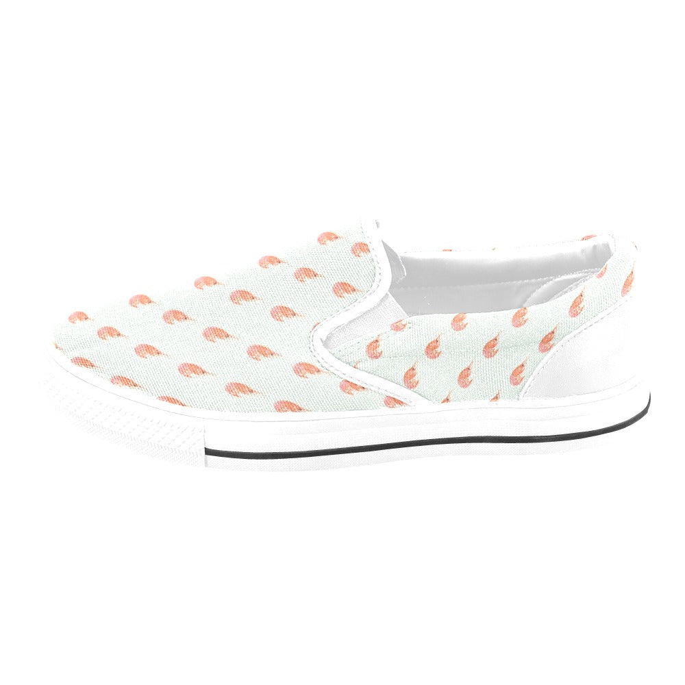 Shrimp Print Design LKS304 White Slip Ons Canvas Women's Shoes
