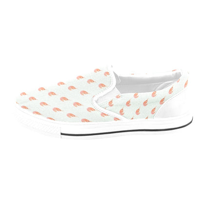 Shrimp Print Design LKS304 White Slip Ons Canvas Women's Shoes