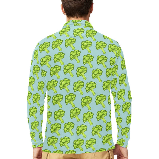 Broccoli Pattern Print Design 02 Long Sleeve Polo Shirt For Men's