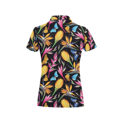 Tropical Flower Pattern Print Design TF016 Women's Polo Shirt
