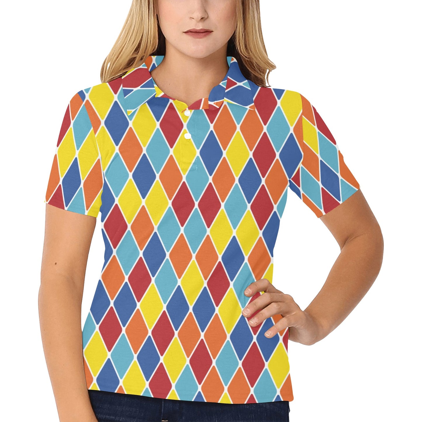 Harlequin Pattern Print Design 01 Women's Polo Shirt