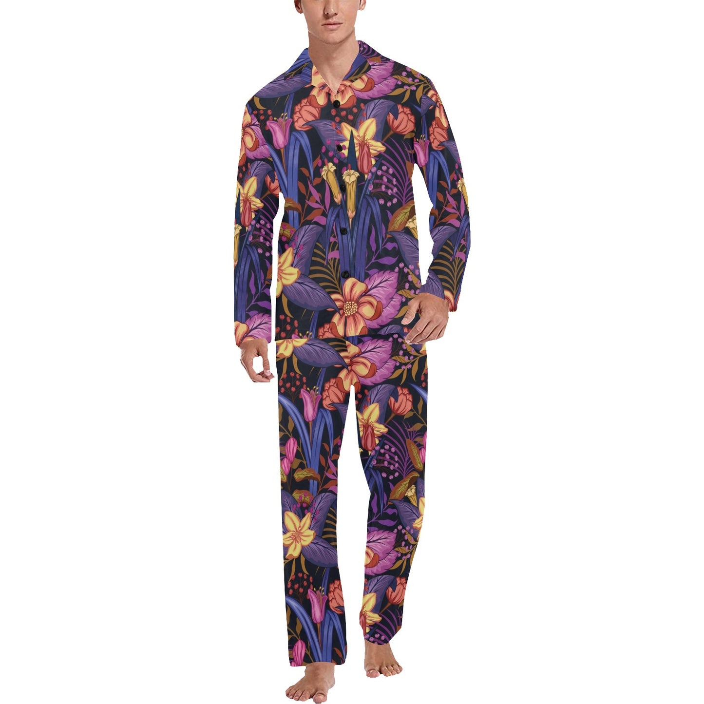 Lily Pattern Print Design LY016 Men's Long Pajama Set