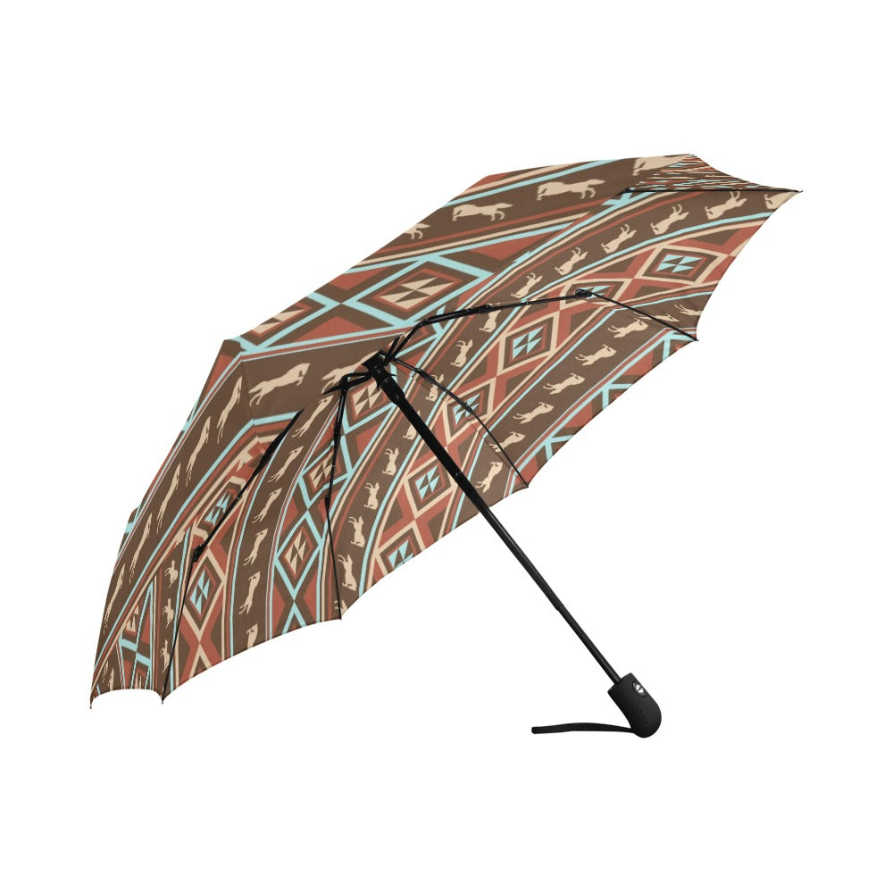 Western Horse Pattern Print LKS301 Anti-UV Automatic Umbrella